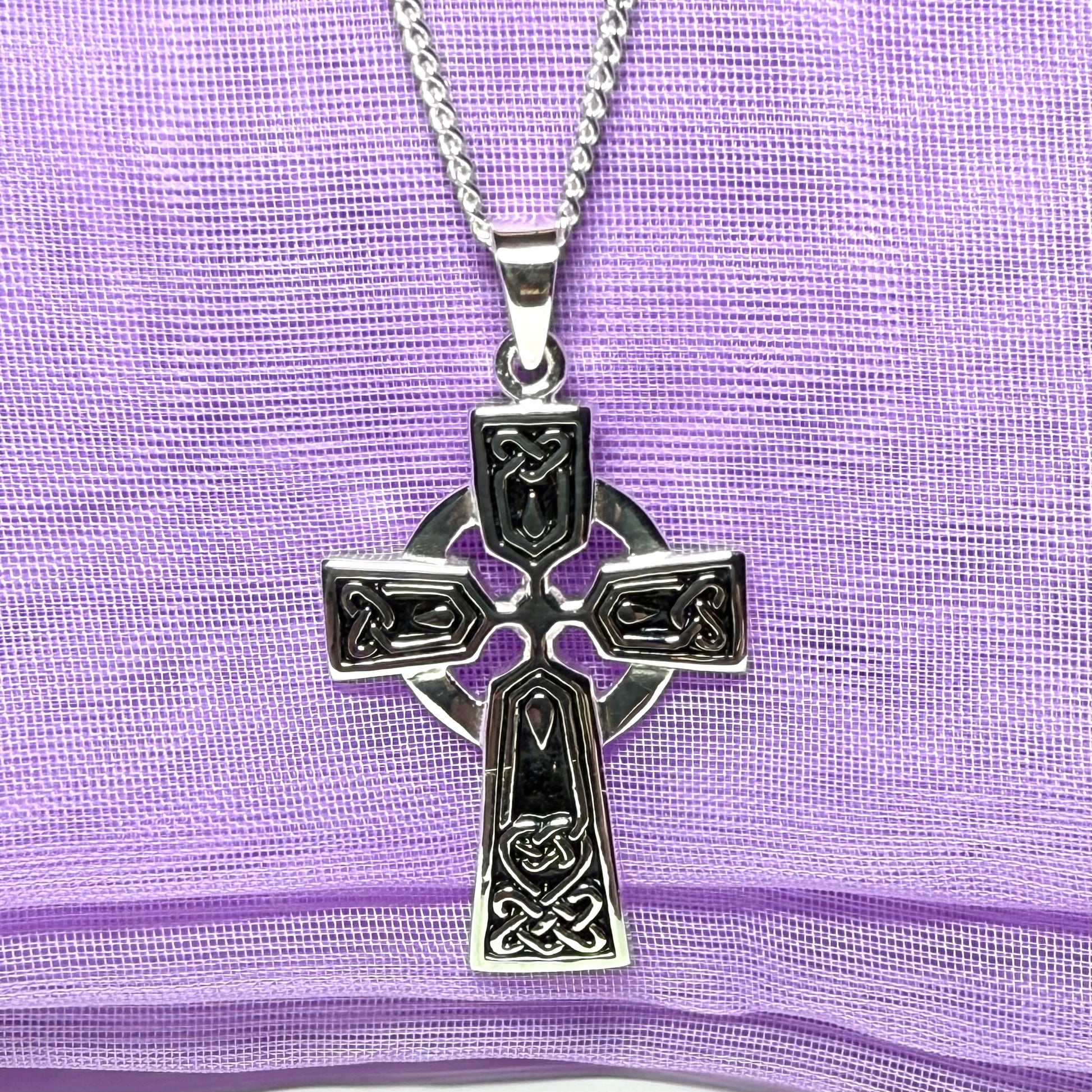 Black enamelled sterling silver Celtic cross including a chain