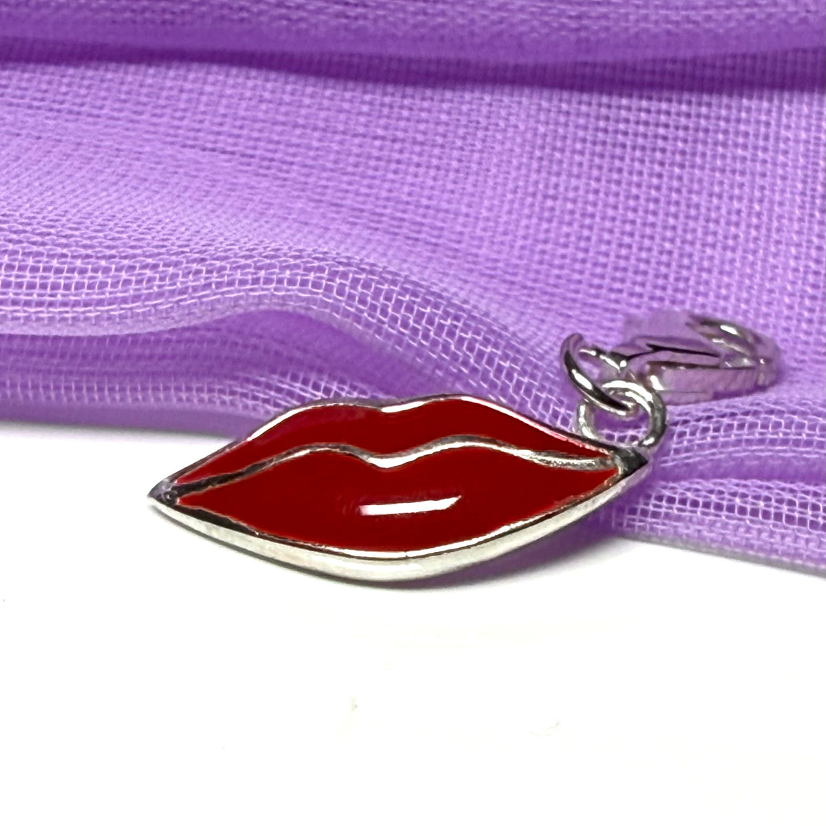 Red lush lips sterling silver charm