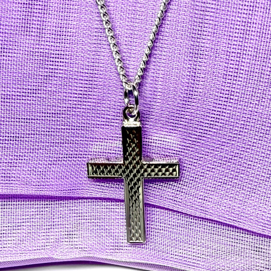Cross solid necklace patterned sterling silver including chain