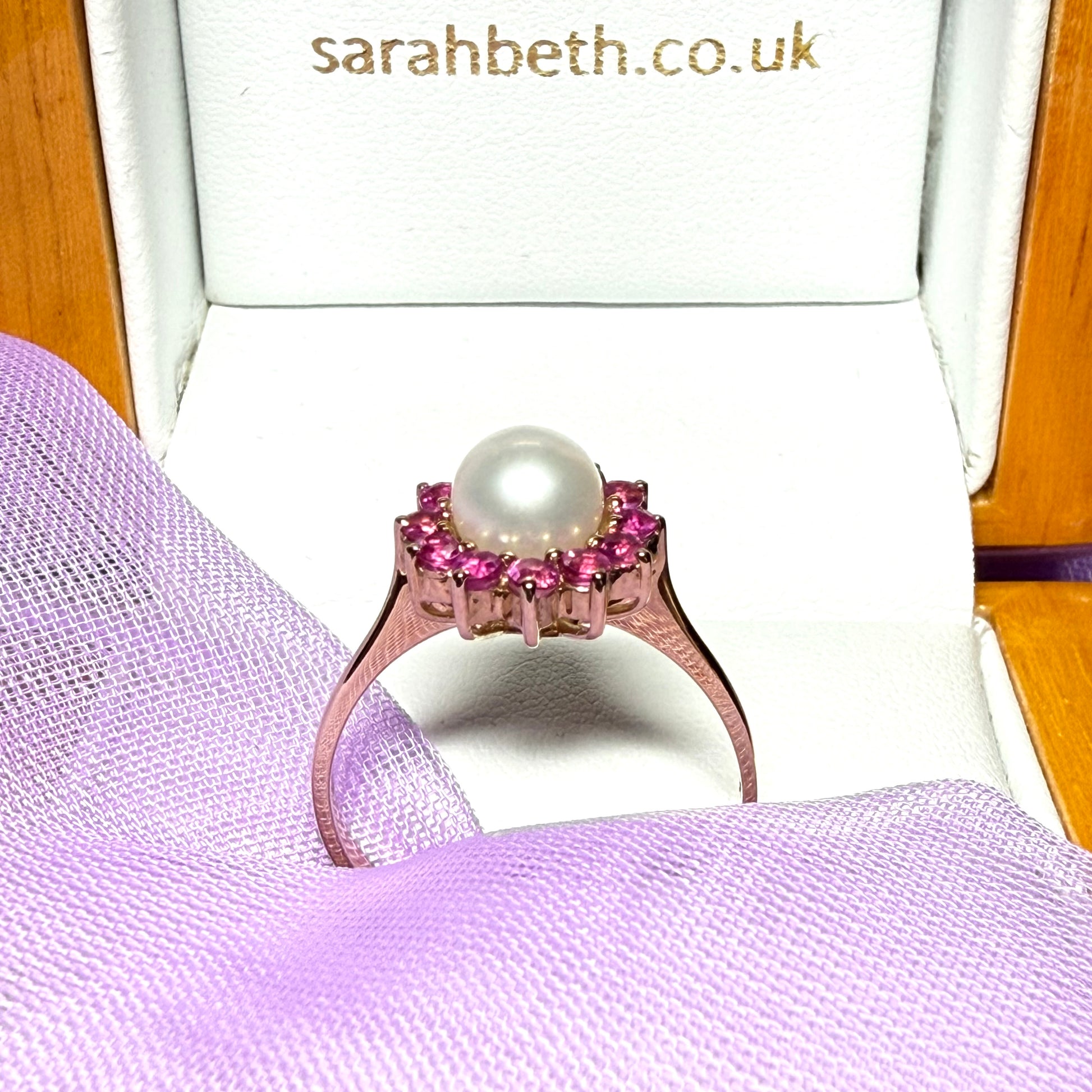 Cultured pearl and ruby yellow gold round cluster ring