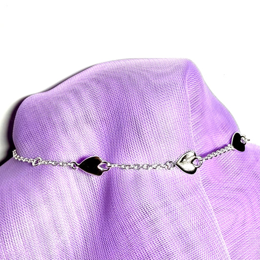 Heart shaped link solid sterling silver ladies bracelet