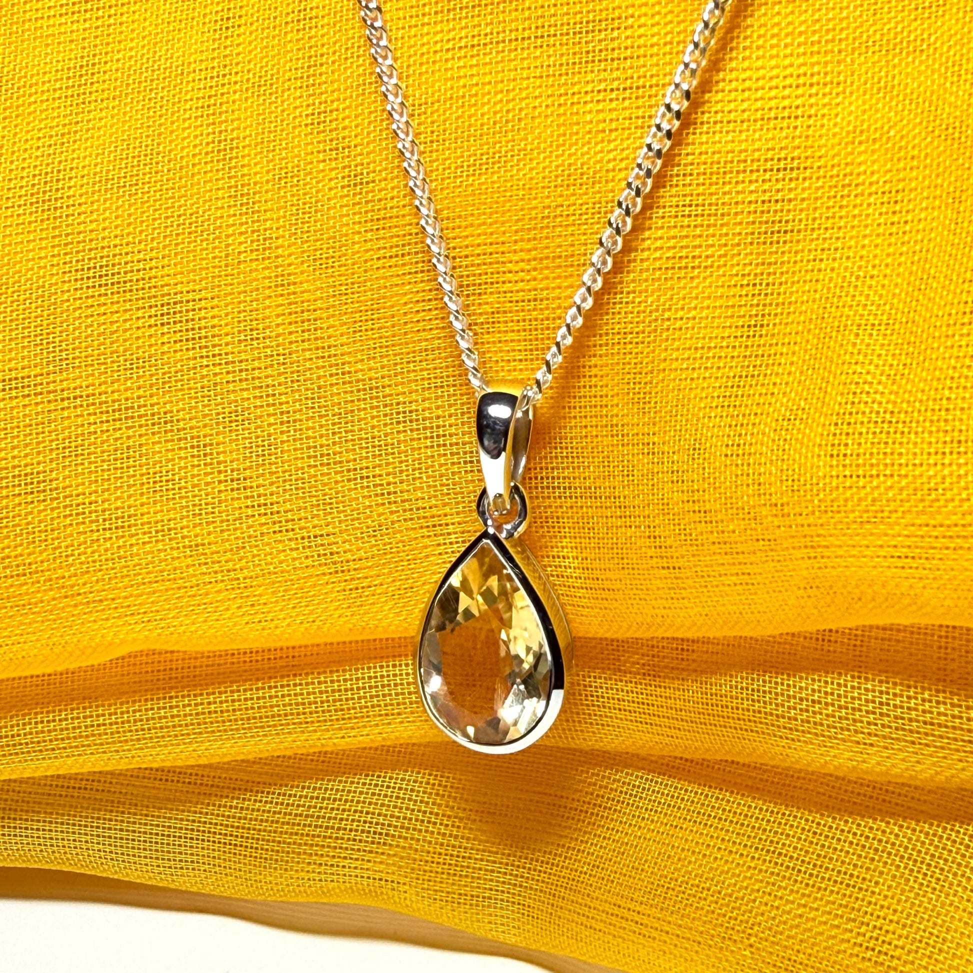 A large real yellow citrine necklace pear shaped sterling silver teardrop smooth rubbed over pendant