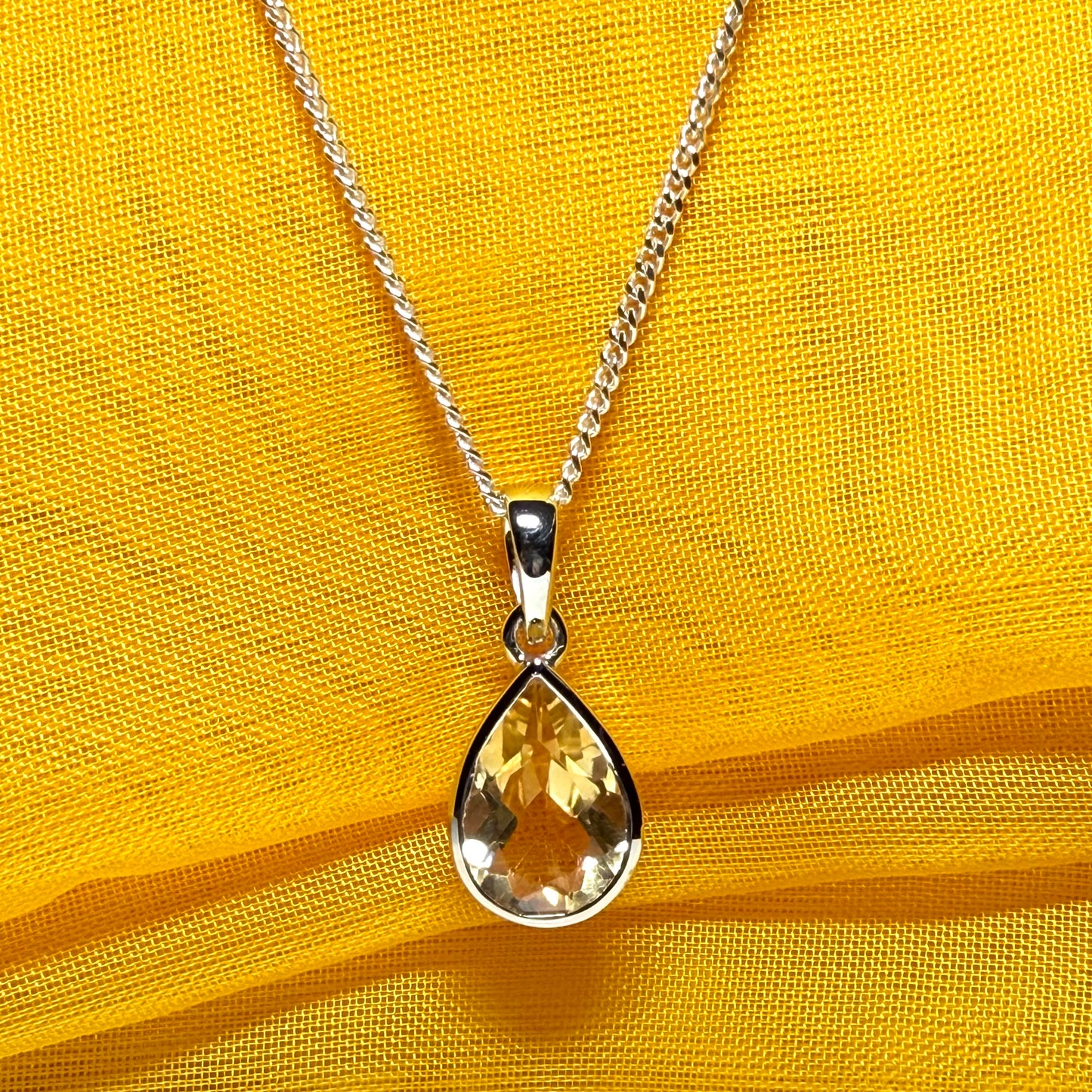A large real yellow citrine necklace pear shaped sterling silver teardrop smooth rubbed over pendant