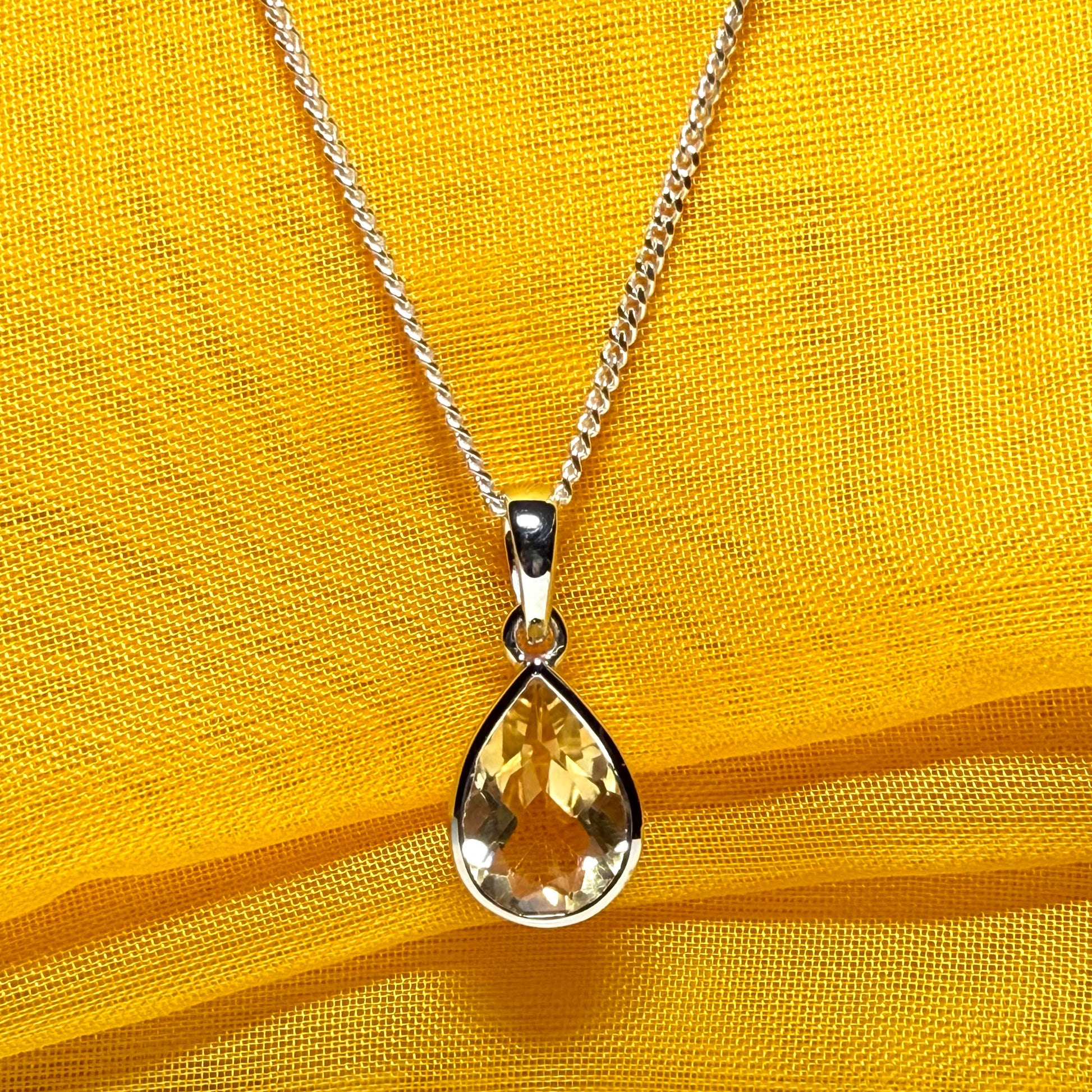 A large real yellow citrine necklace pear shaped sterling silver teardrop smooth rubbed over pendant