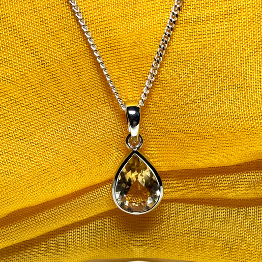 A large real yellow citrine necklace pear shaped sterling silver teardrop smooth rubbed over pendant