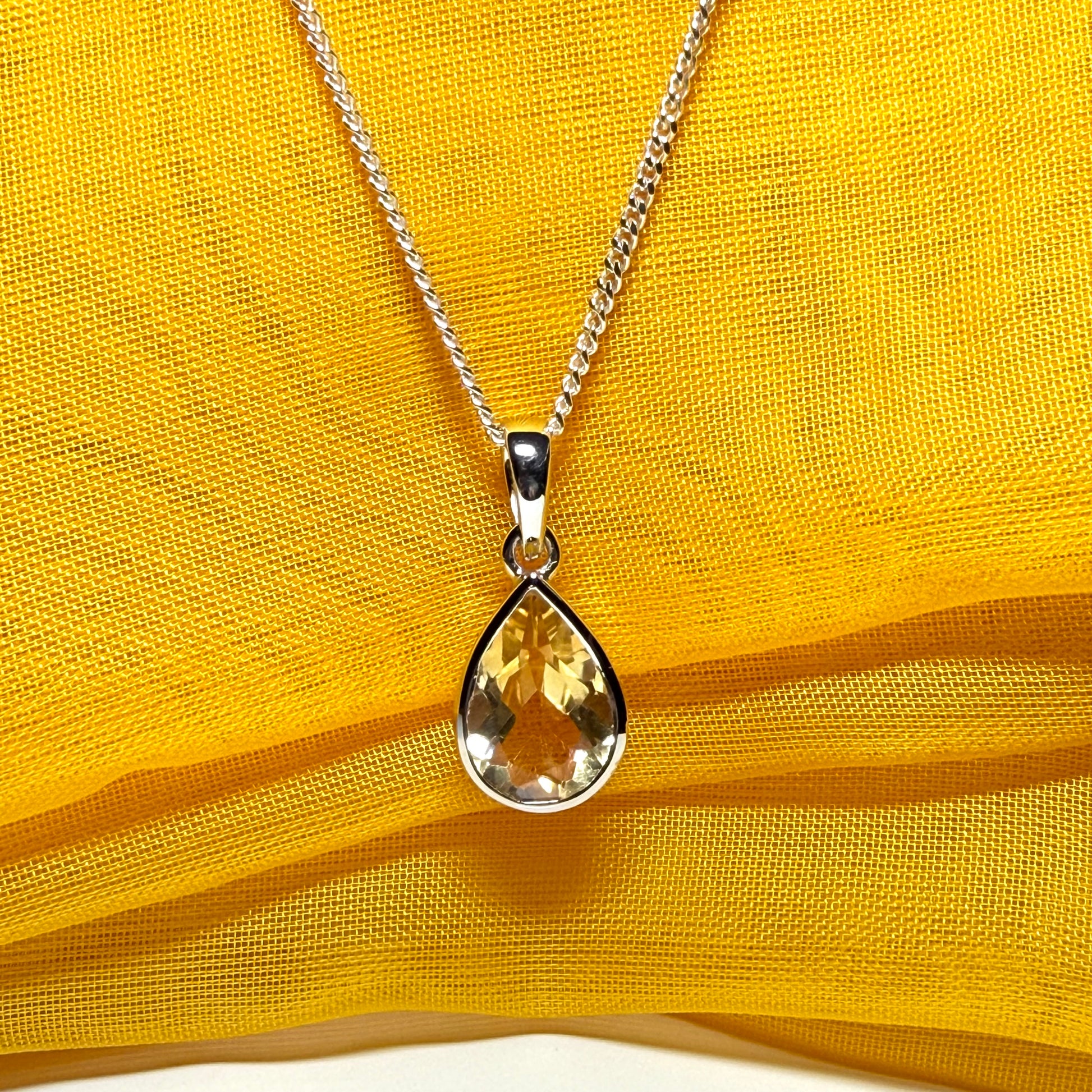 A large real yellow citrine necklace pear shaped sterling silver teardrop smooth rubbed over pendant