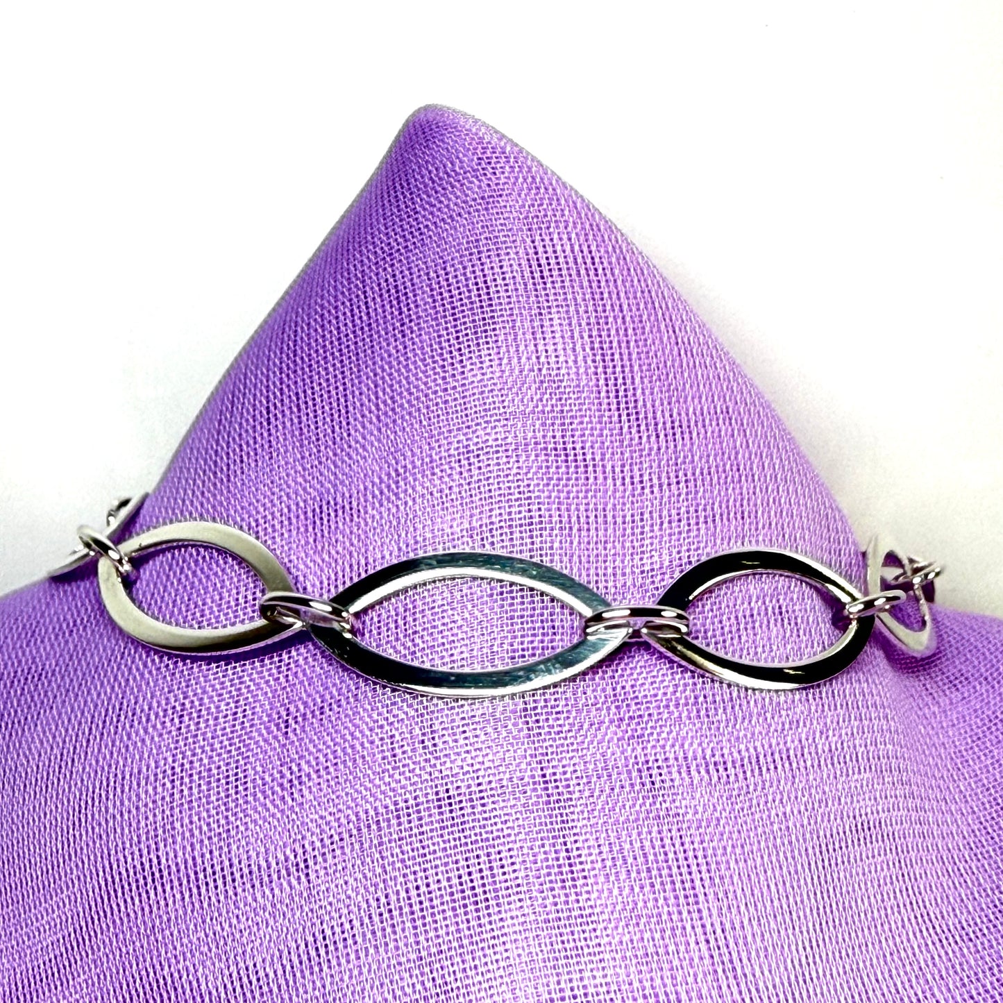 Marquise shaped solid sterling silver ladies bracelet