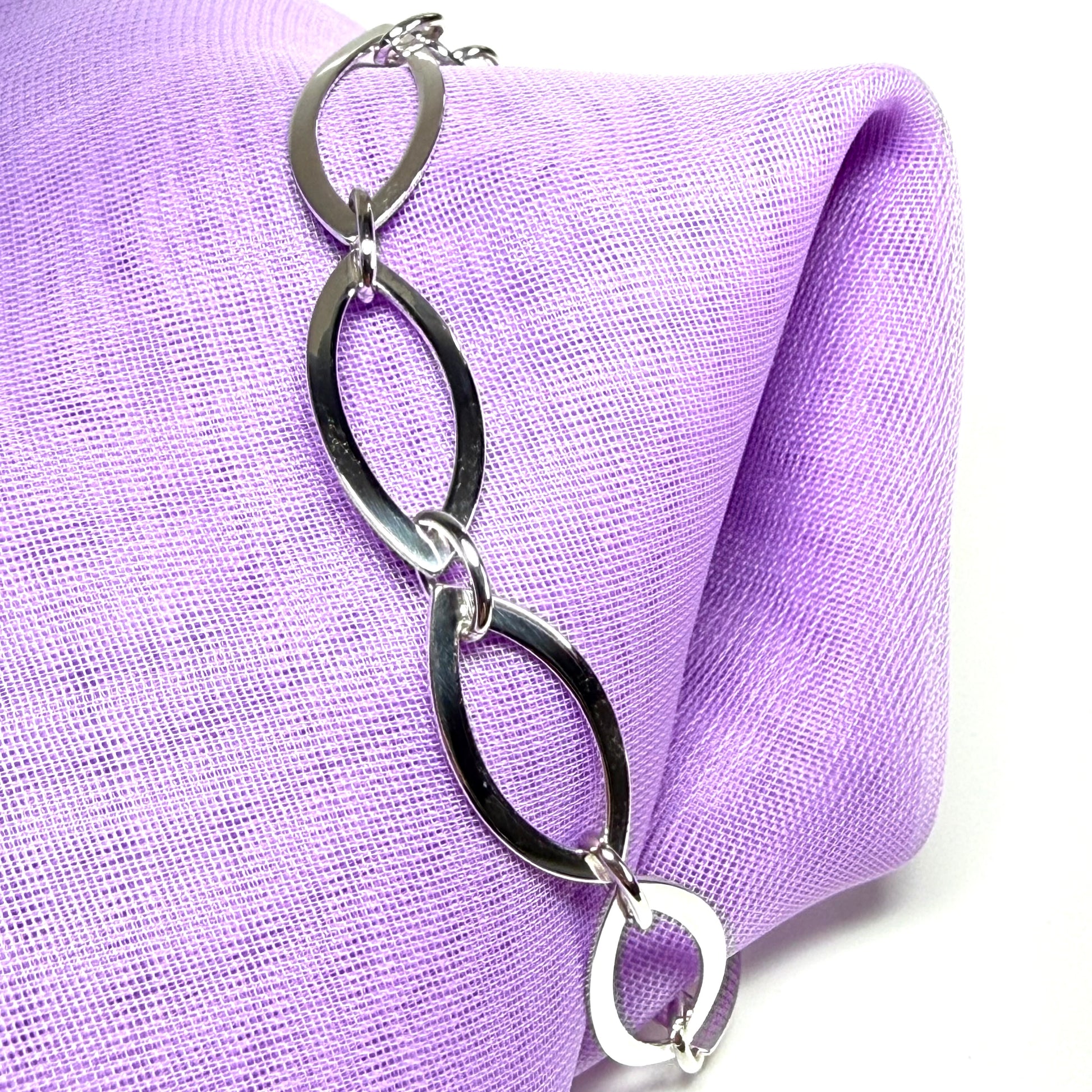 Marquise shaped solid sterling silver ladies bracelet