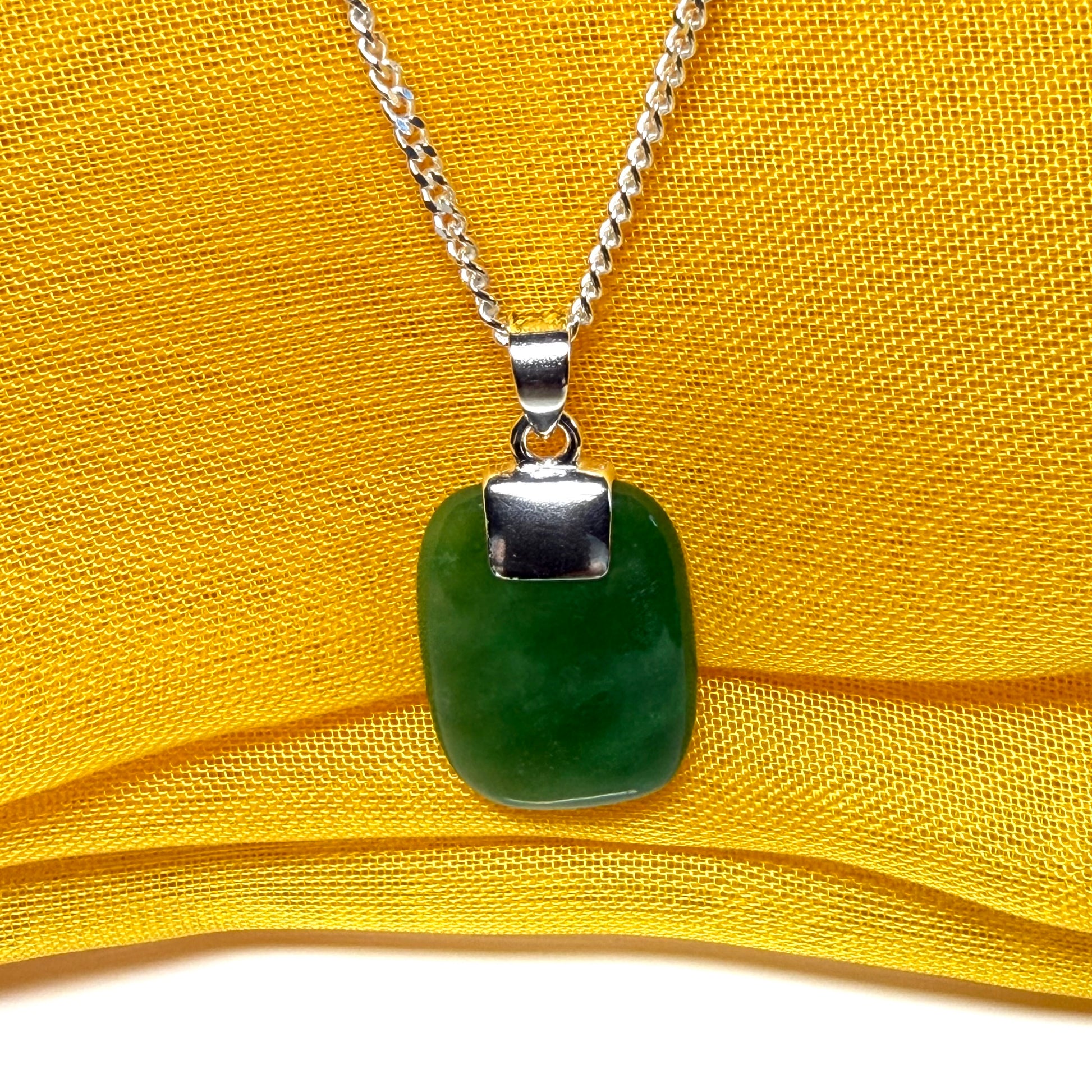 Necklace real green jade cushion shape pendant chain included
