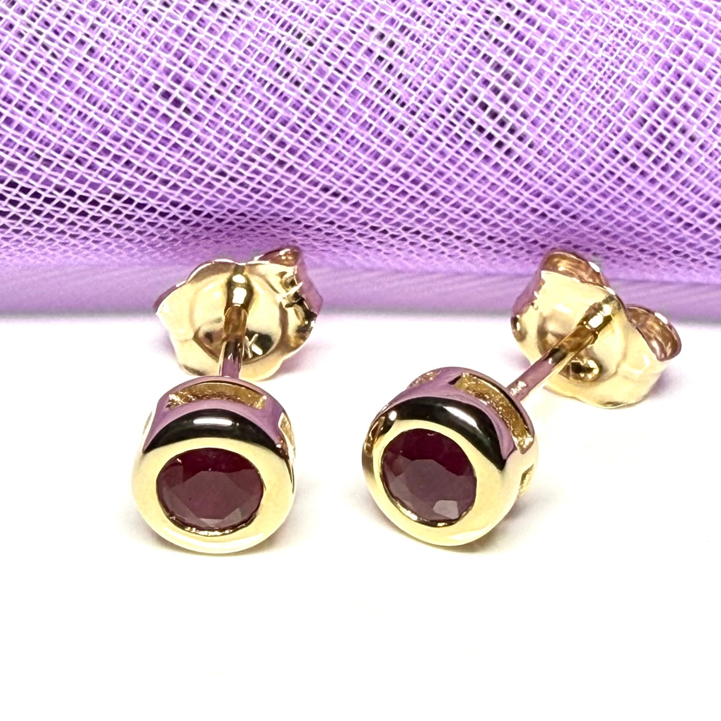 A pair Real Red Ruby Stud Earrings 9ct Yellow Gold – Round Cut 4.5mm | July Birthstone Gift