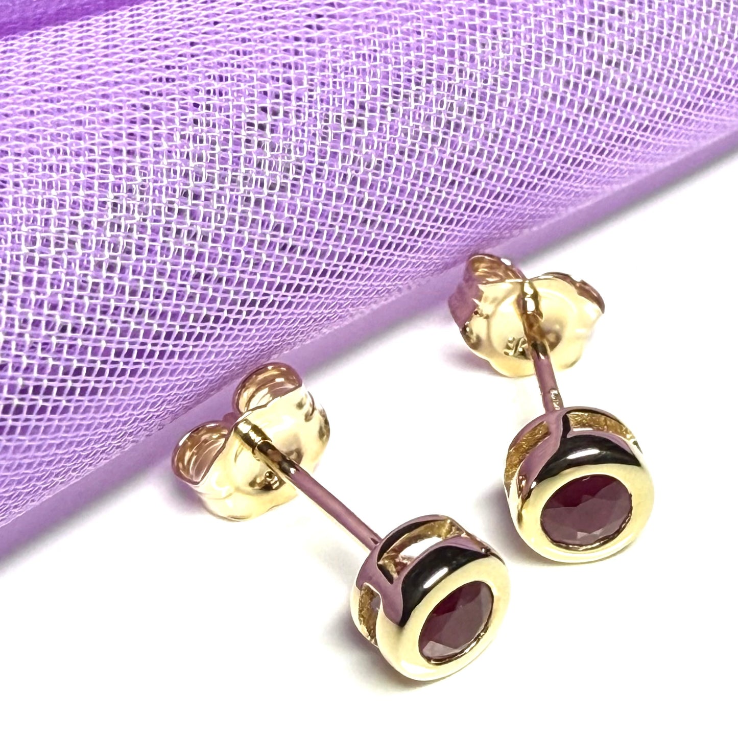 Real Red Ruby Stud Earrings 9ct Yellow Gold – Round Cut 4.5mm | July Birthstone Gift