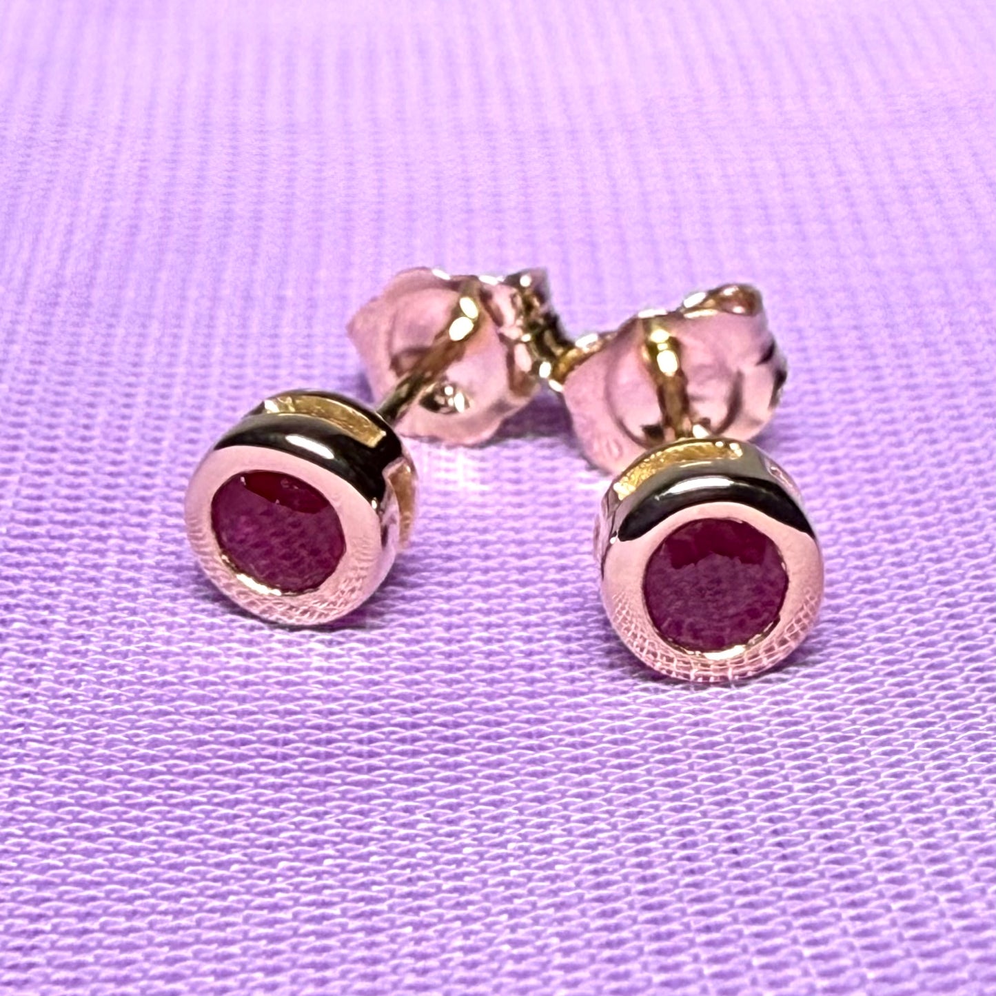 A pair Real Red Ruby Stud Earrings 9ct Yellow Gold – Round Cut 4.5mm | July Birthstone Gift