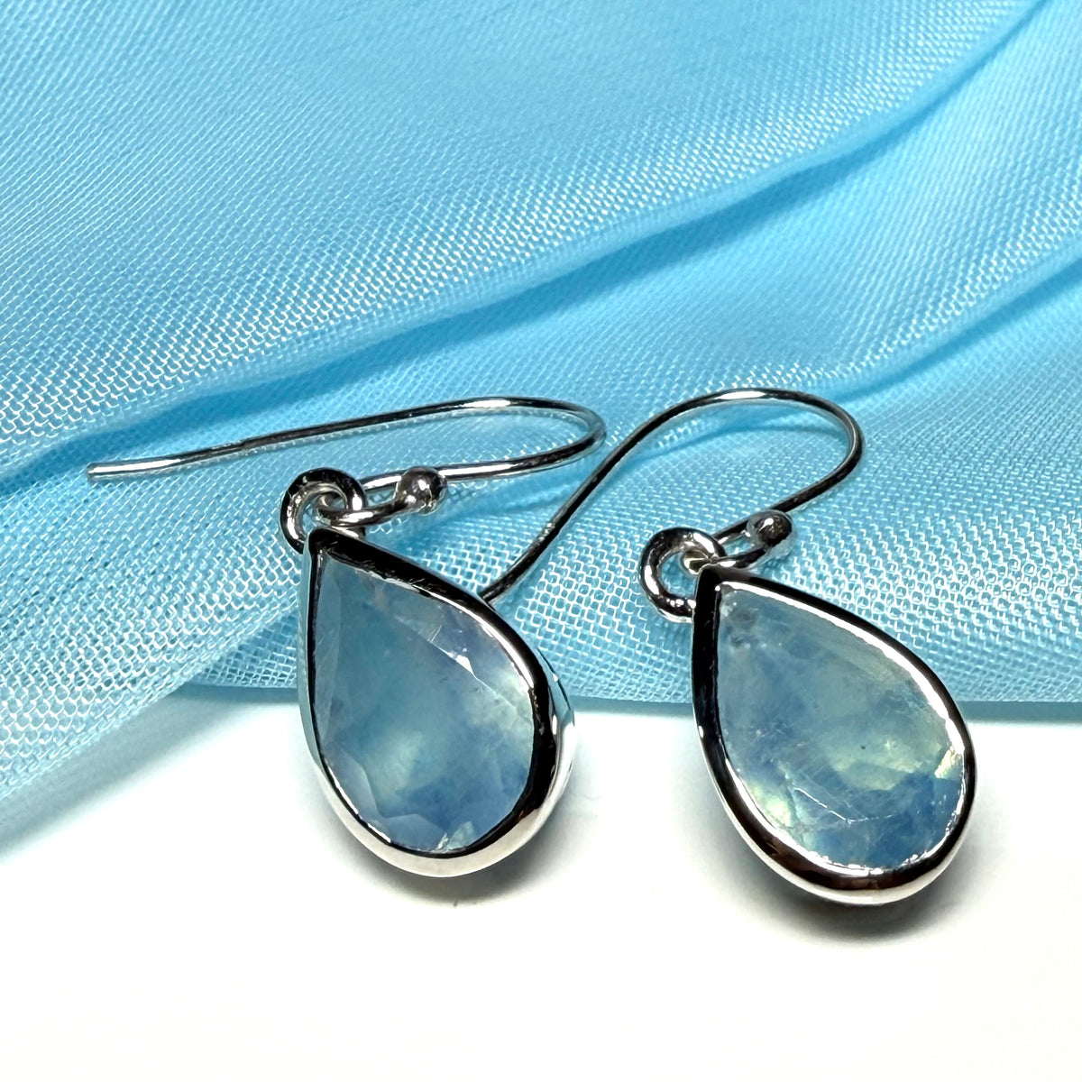 Real aquamarine drop earrings sterling silver pear or teardrop shaped