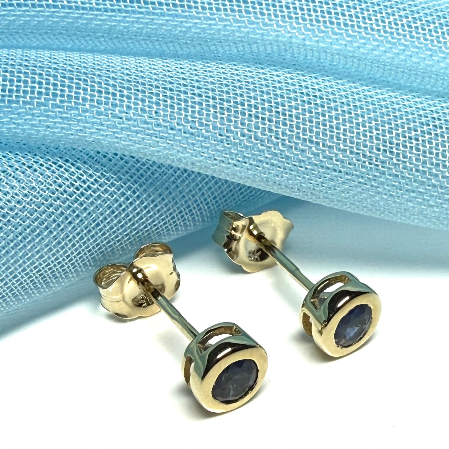 Real Blue Sapphire Stud Earrings 9ct Yellow Gold – Round Cut 4.5mm | September Birthstone Gift