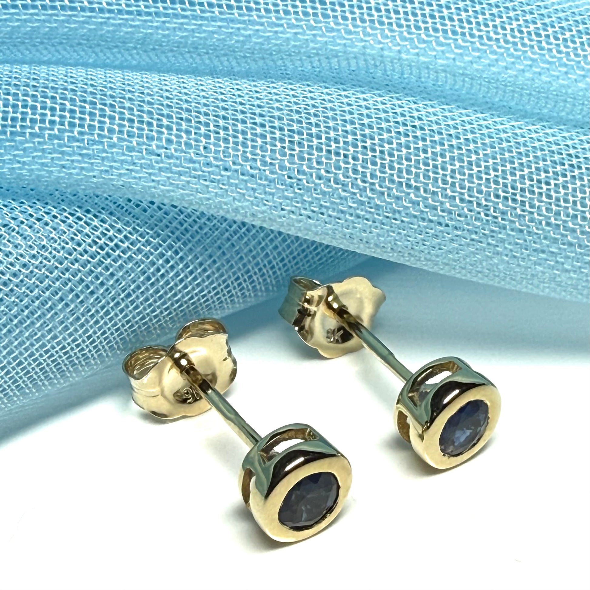 Real Blue Sapphire Stud Earrings 9ct Yellow Gold – Round Cut 4.5mm | September Birthstone Gift
