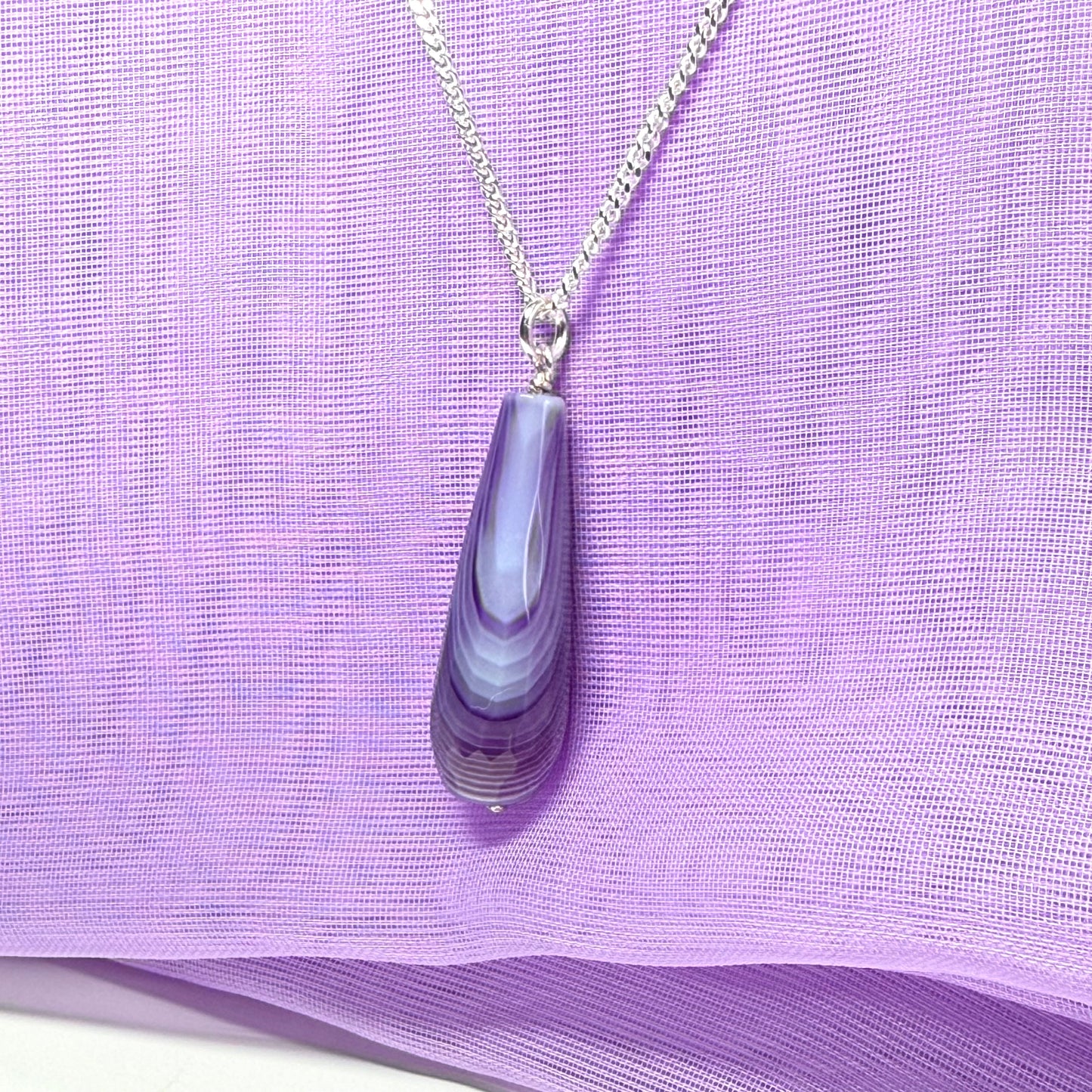Purple agate tear drop necklace sterling silver pendant