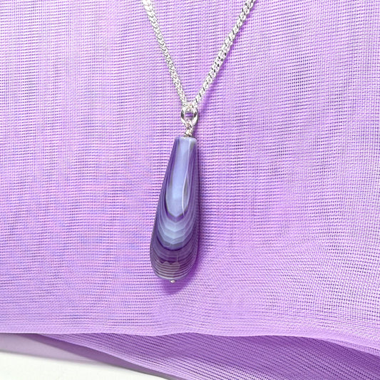 Purple agate tear drop necklace sterling silver pendant