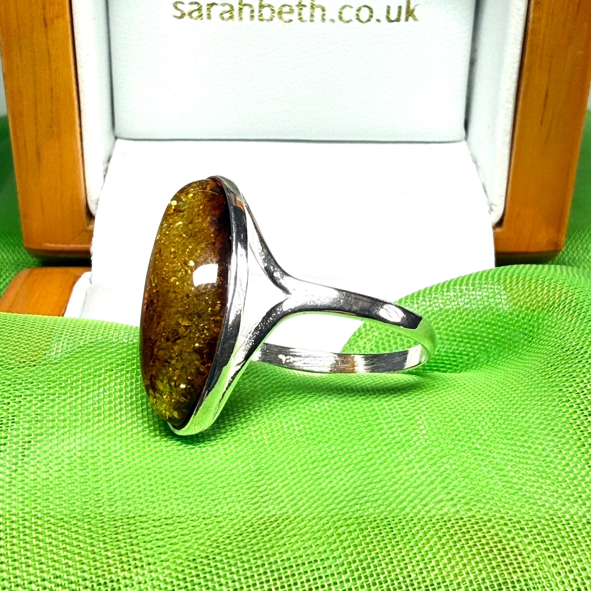 Real amber dress cocktail ring sterling silver oval shaped having open shoulders