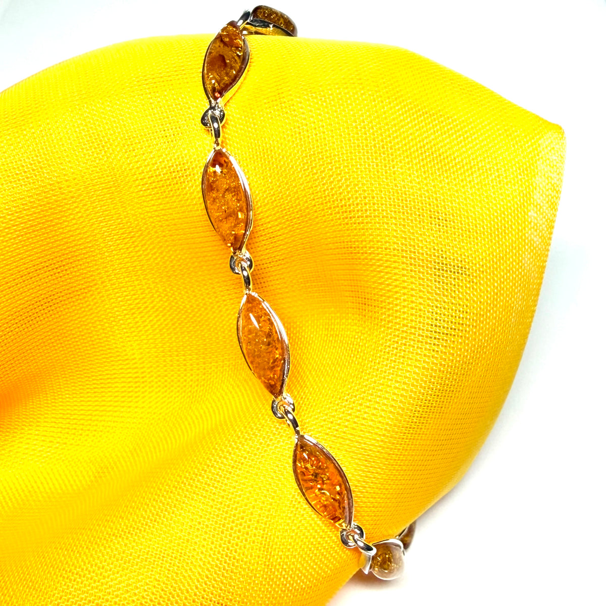 Real amber set bracelet marquise cut sterling silver bracelet