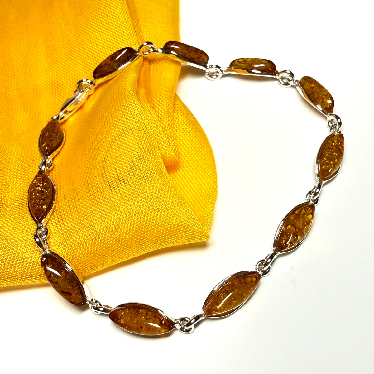 Real amber set bracelet marquise shape sterling silver bracelet