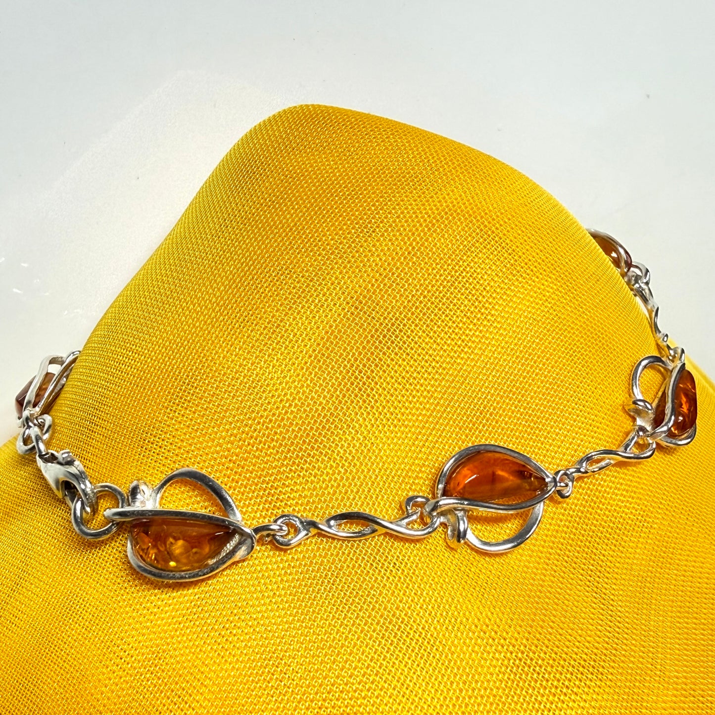 Real amber sterling silver heart shaped bracelet
