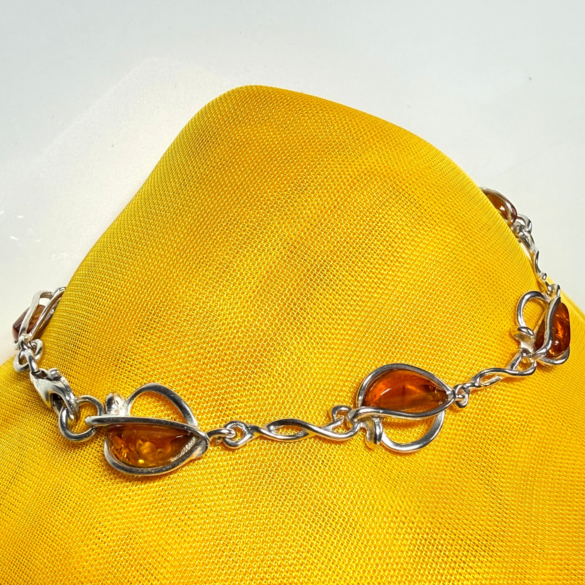 Real amber sterling silver heart shaped bracelet