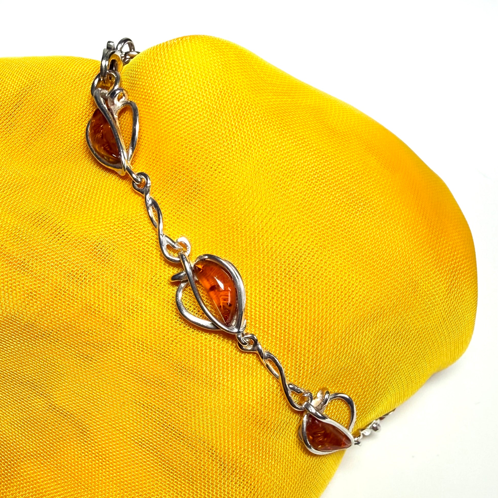 Real amber sterling silver heart shaped bracelet