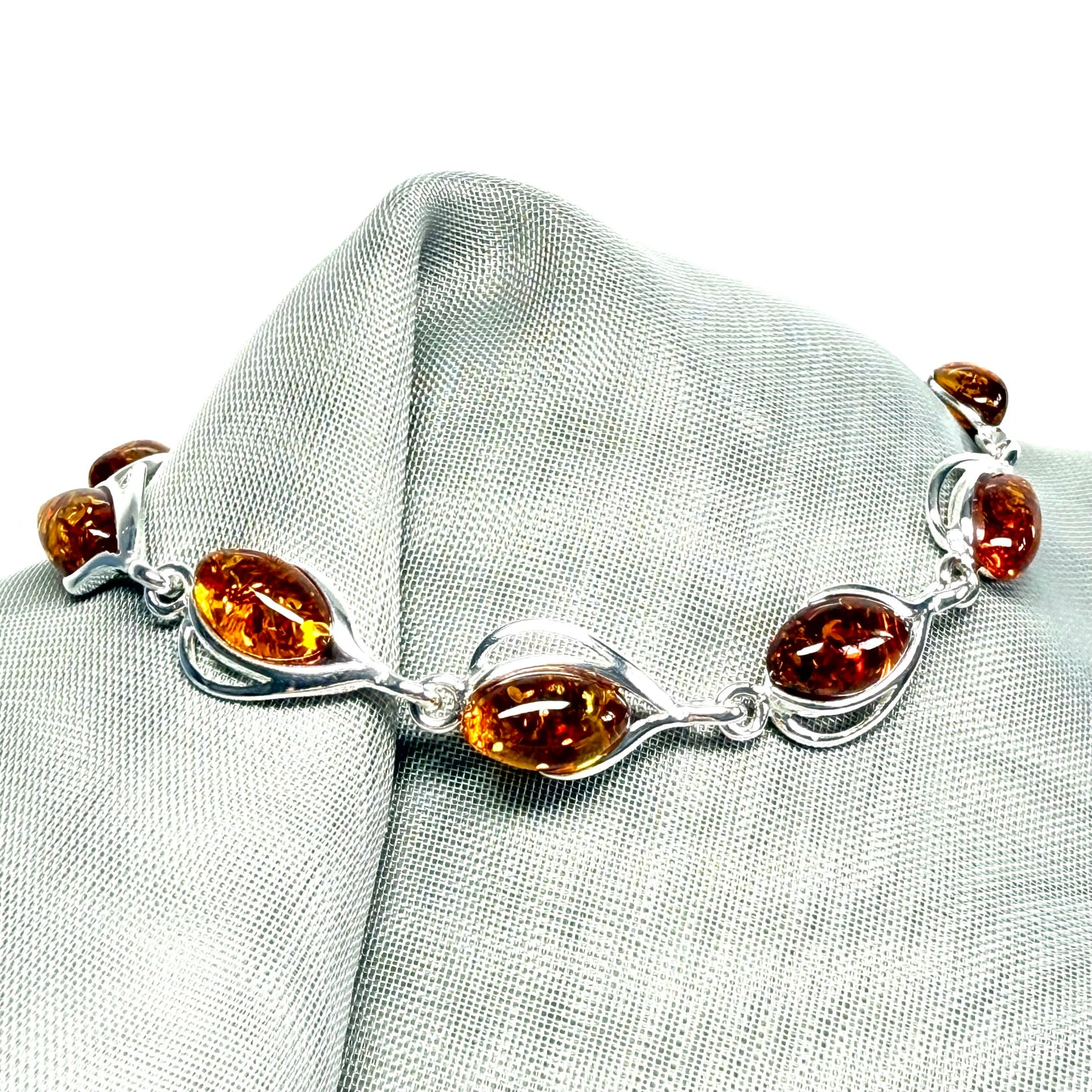 Real amber sterling silver oval bracelet