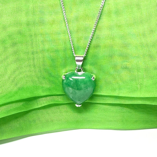 A real green jade necklace heart shape sterling silver, a timeless pendant
