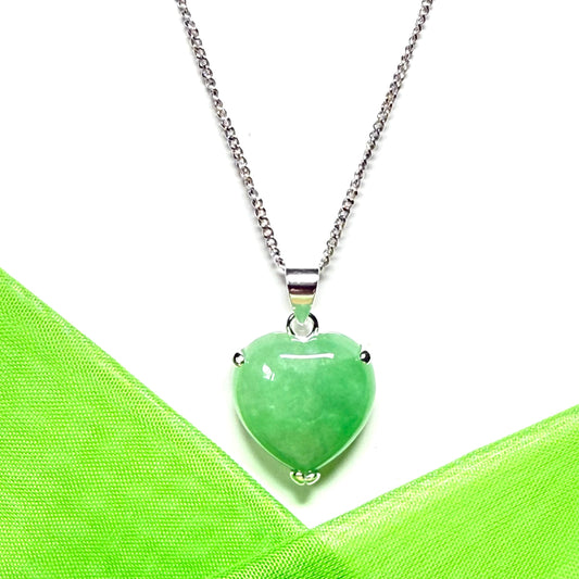 A real green jade necklace heart shaped sterling silver, a gorgeous and eye opening designed pendant