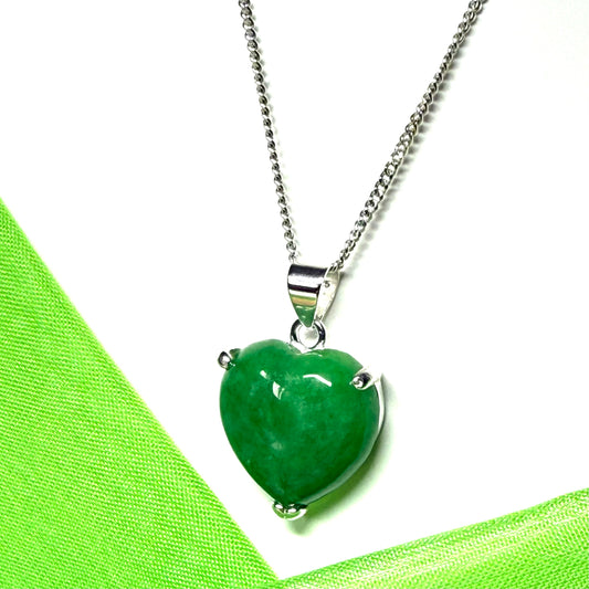 A real green jade necklace heart shape sterling silver, a timeless pendant