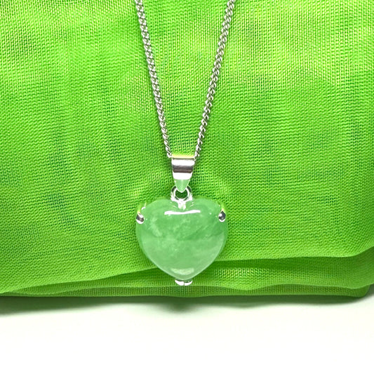 A real green jade necklace heart shaped sterling silver love pendant, , a gorgeous timeless design