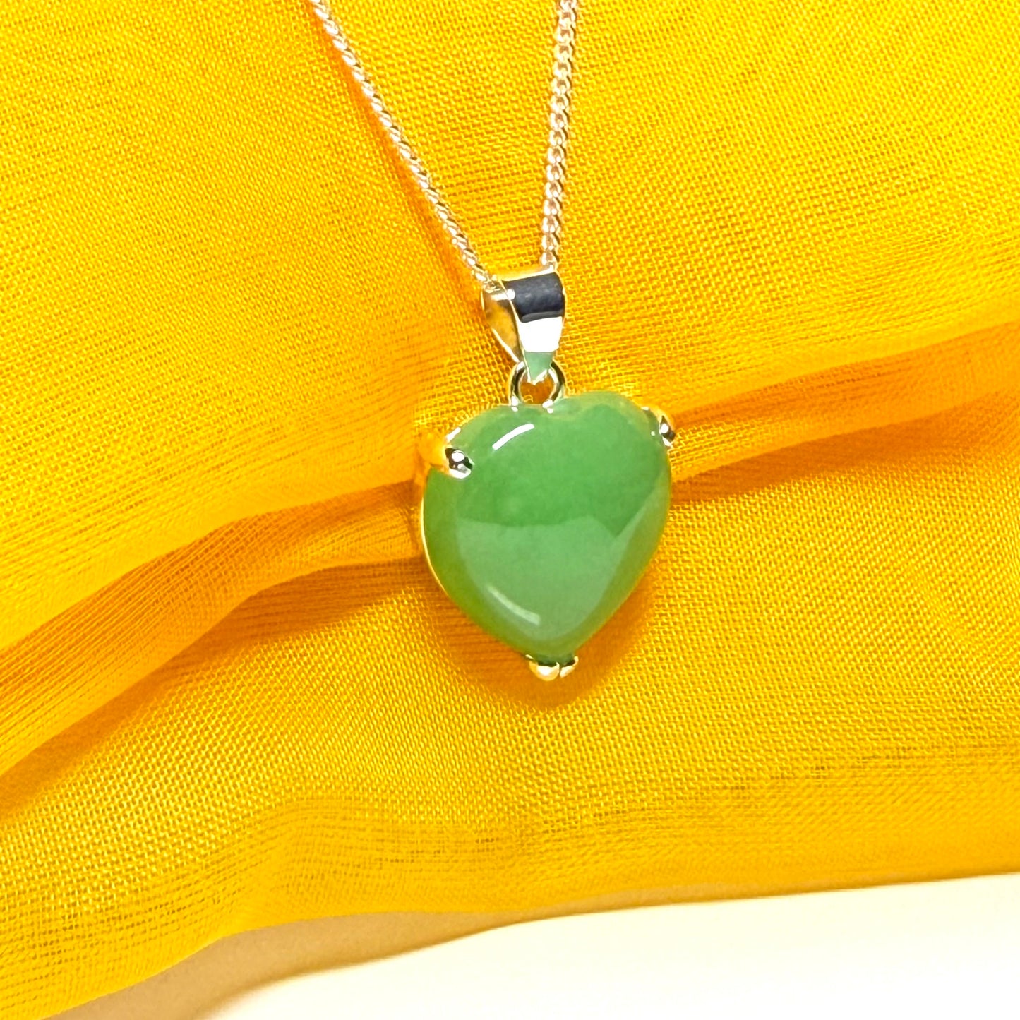 A real green jade necklace heart shaped sterling silver pendant love necklace