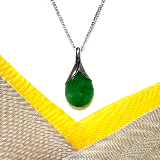 A real green jade necklace tear drop pear shape, an outstanding design pendant