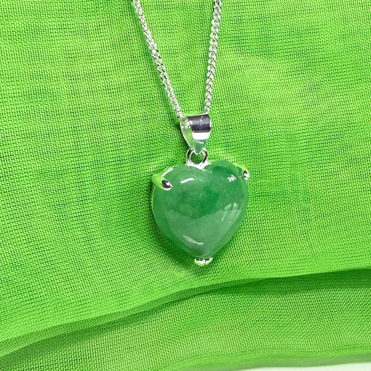 A real green jade pendant heart shaped sterling silver, an eye opening designed necklace