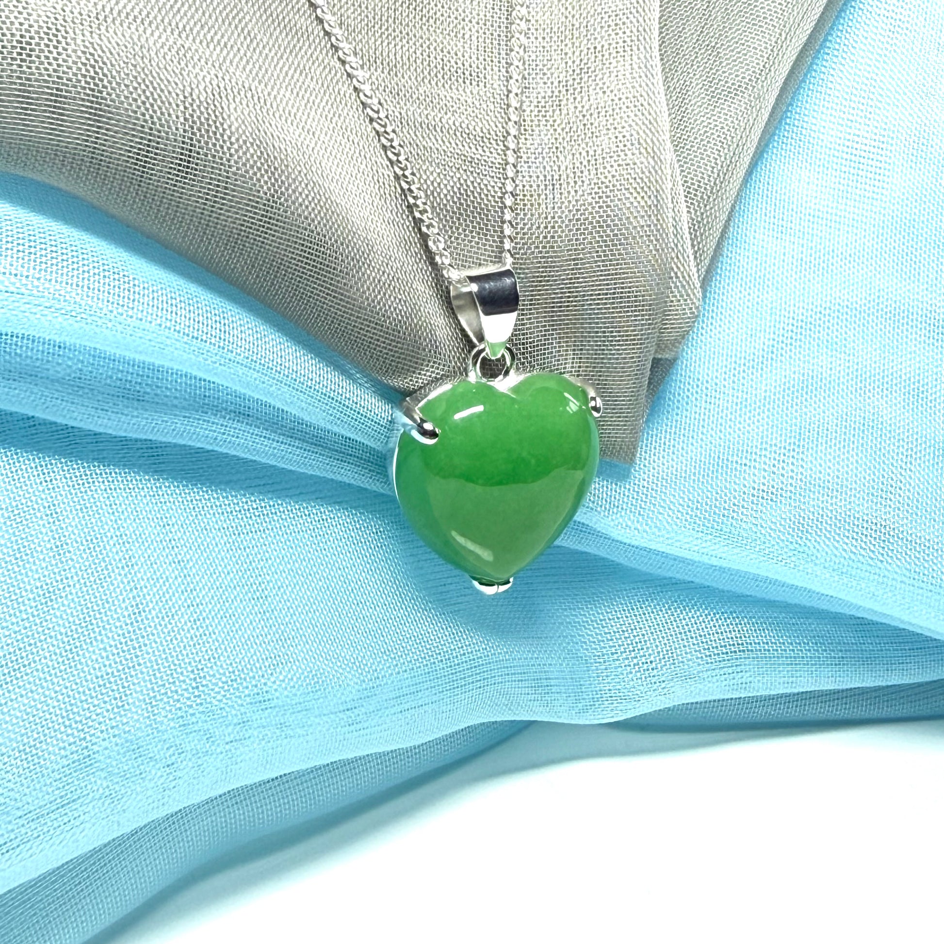 A real jade necklace heart shaped sterling silver love green coloured pendant