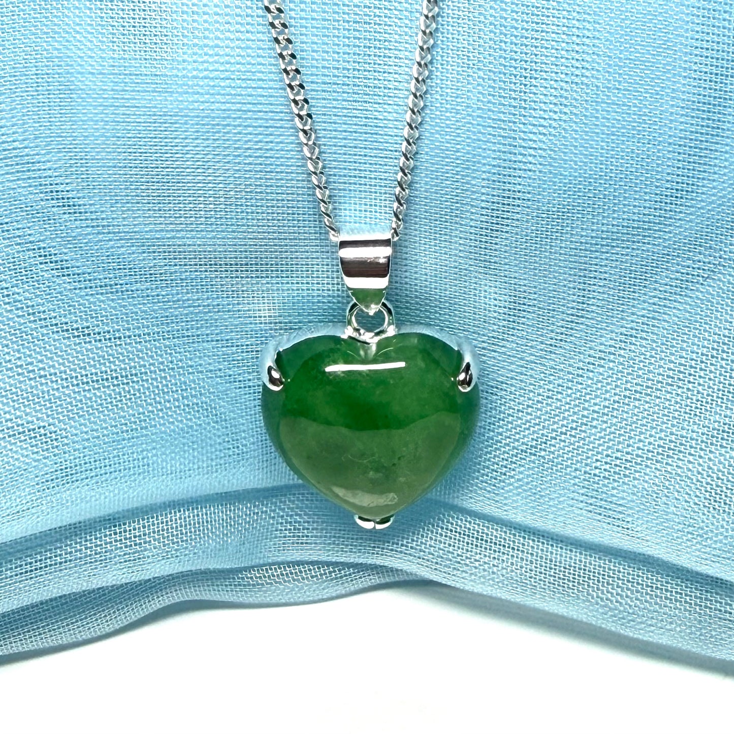 A real jade necklace heart shaped sterling silver love green pendant