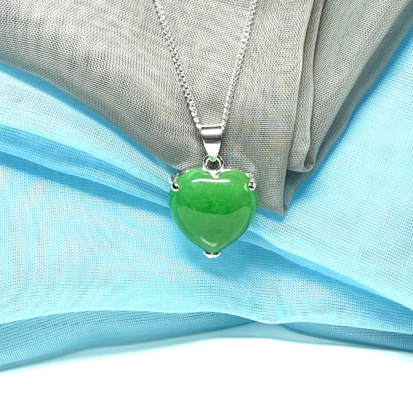 A real jade necklace heart shaped sterling silver love green coloured pendant