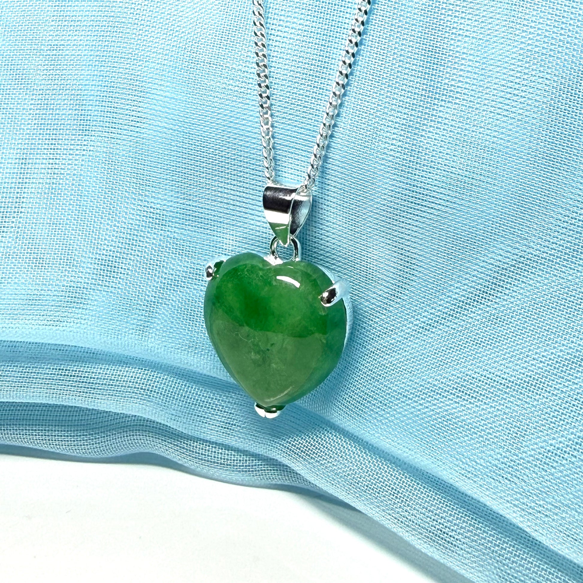 A real jade necklace heart shaped sterling silver love green pendant