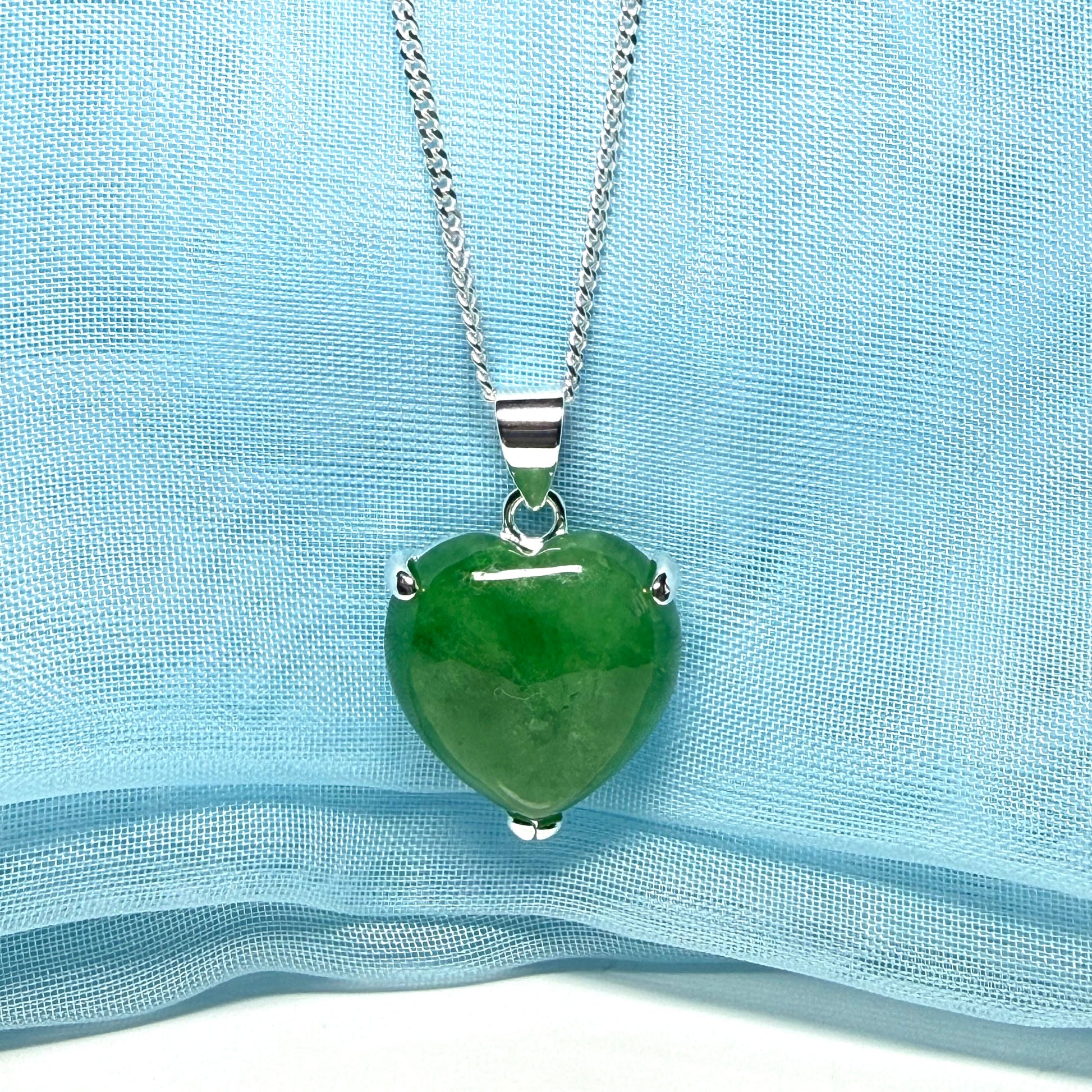 A real jade necklace heart shaped sterling silver love green pendant