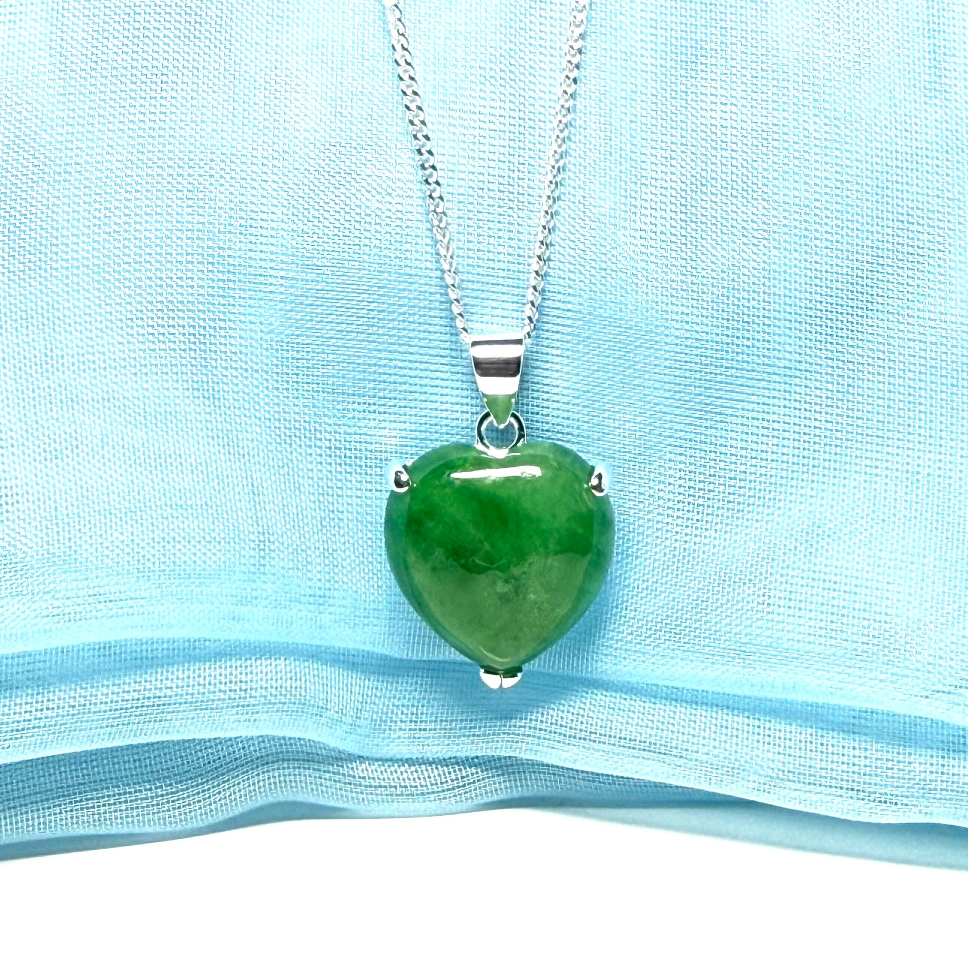 A real jade necklace heart shaped sterling silver love green pendant