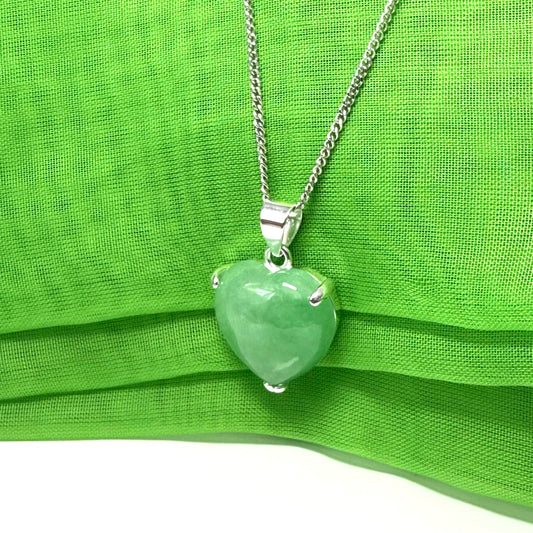 A real light green jade necklace heart shaped sterling silver, a gorgeous and eye opening designed pendant
