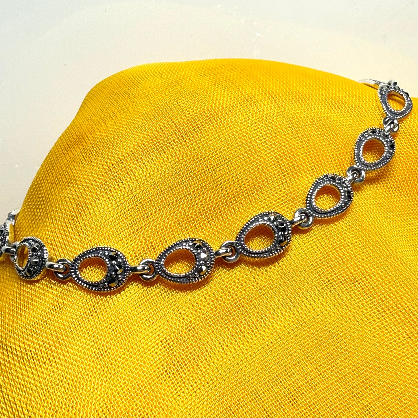 Real marcasite sterling silver bracelet open oval shaped design