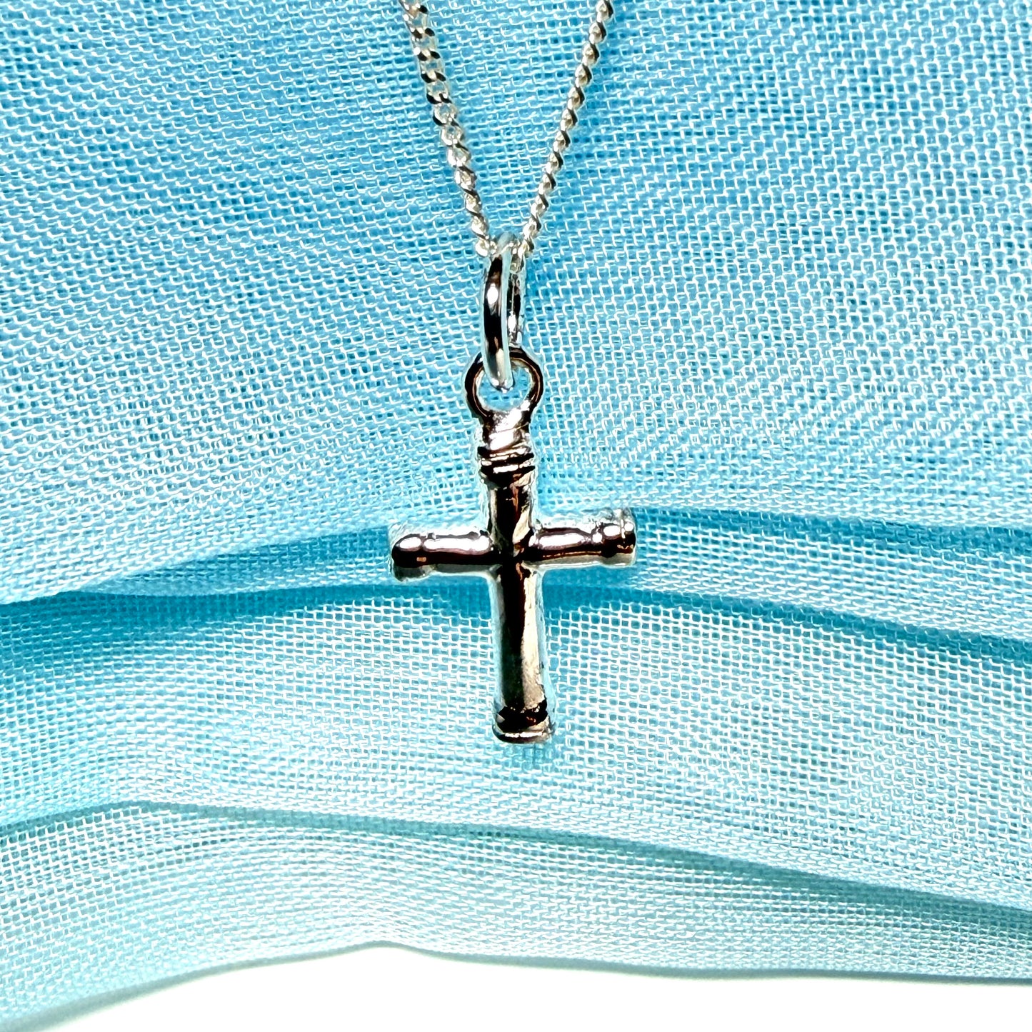 Small patterned cross necklace sterling silver cross including chain