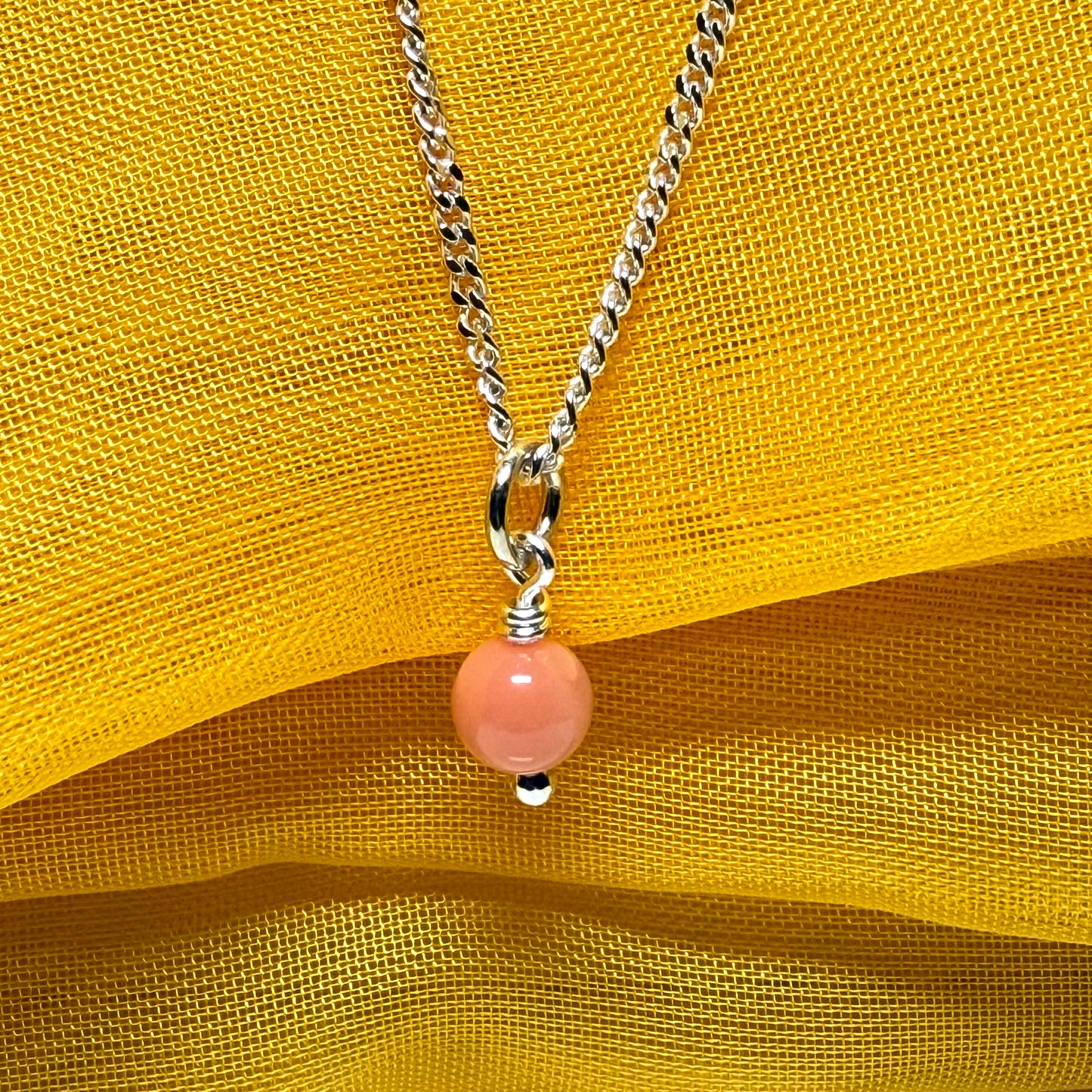 Small real coral necklace round ball designed pendant with a chain