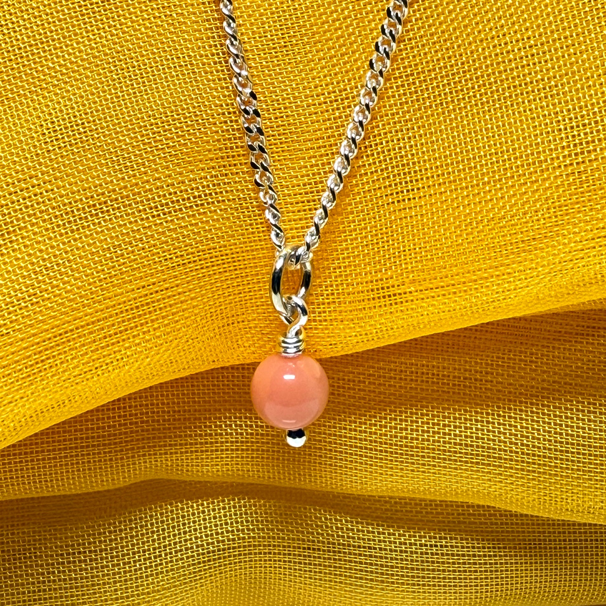 Small real coral necklace round ball designed pendant with a chain
