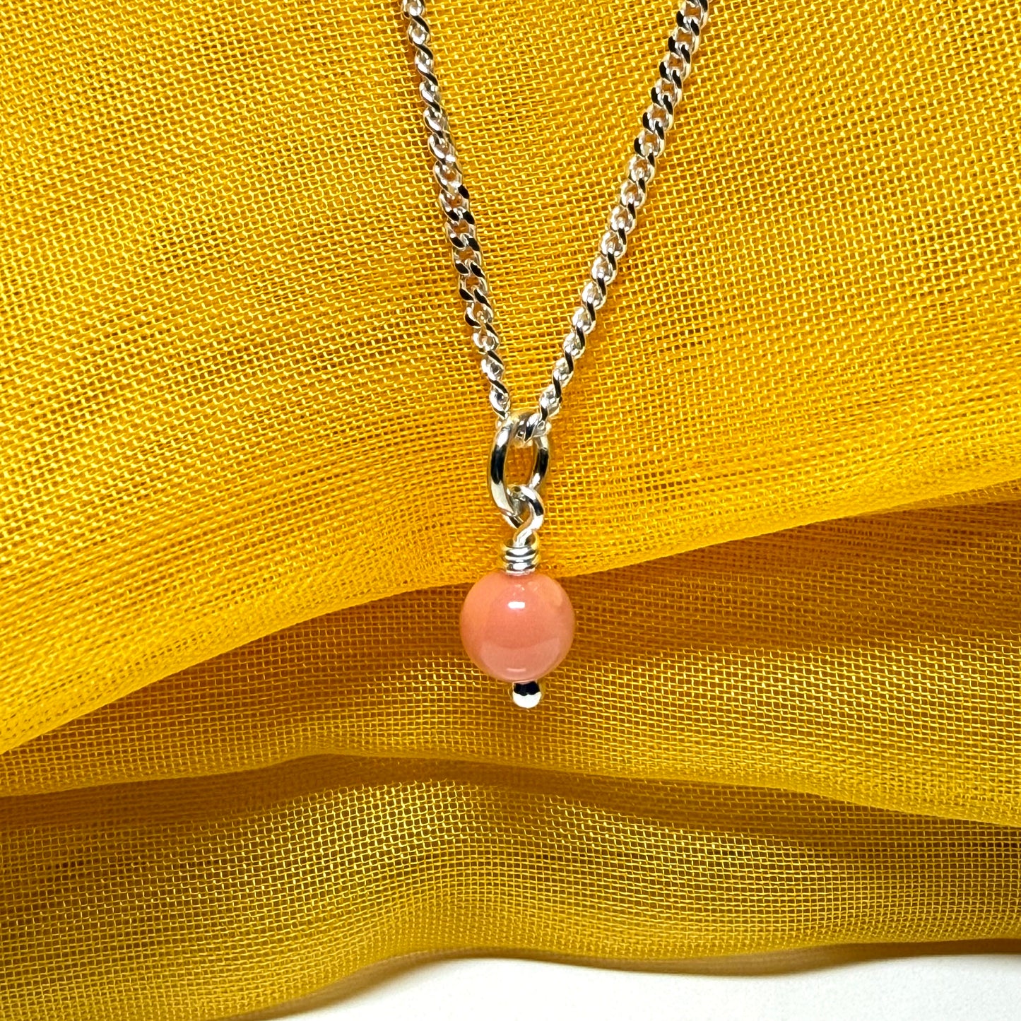Small real coral necklace round ball designed pendant with a chain