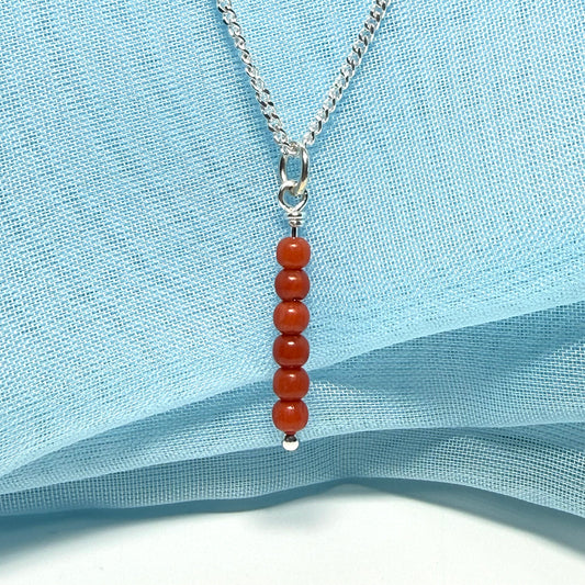 Small real coral necklace round long designed pendant with chain