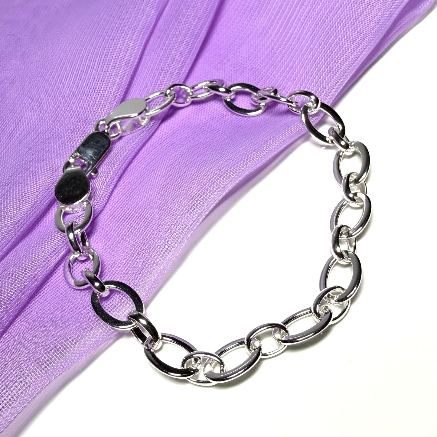 Oval Link Ladies Polished Solid Sterling Silver Bracelet
