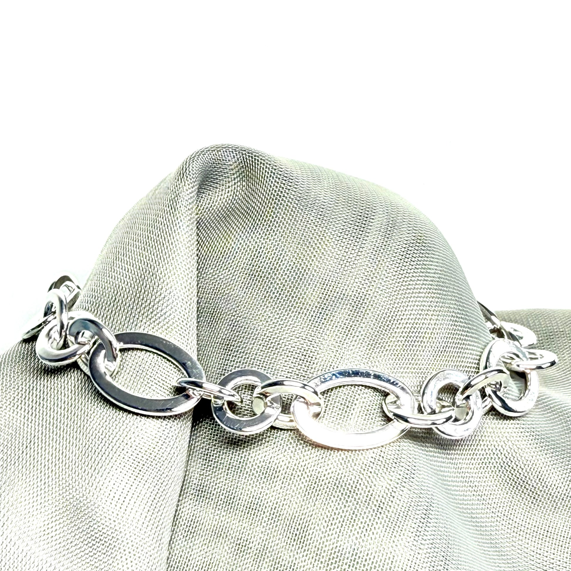 Solid link sterling silver open designed bracelet